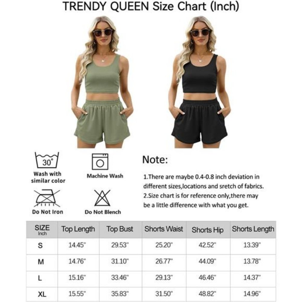 2 Piece Women Summer Shorts Sets Sleeveless Matching Lounge High Waist Crop Top - Picture 6 of 7